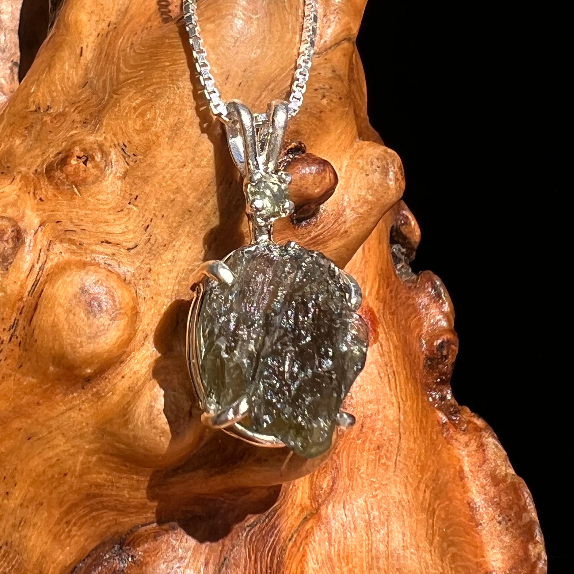 Raw & Faceted Moldavite Necklace Sterling Silver #6766-Moldavite Life