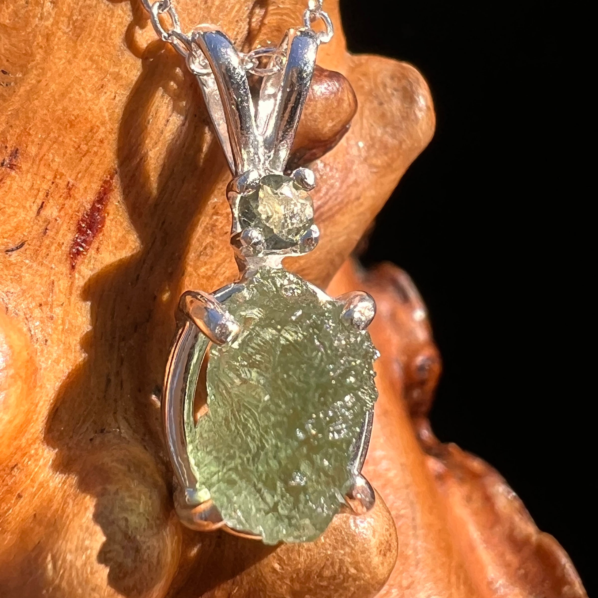 Raw & Faceted Moldavite Necklace Sterling Silver #7670-Moldavite Life