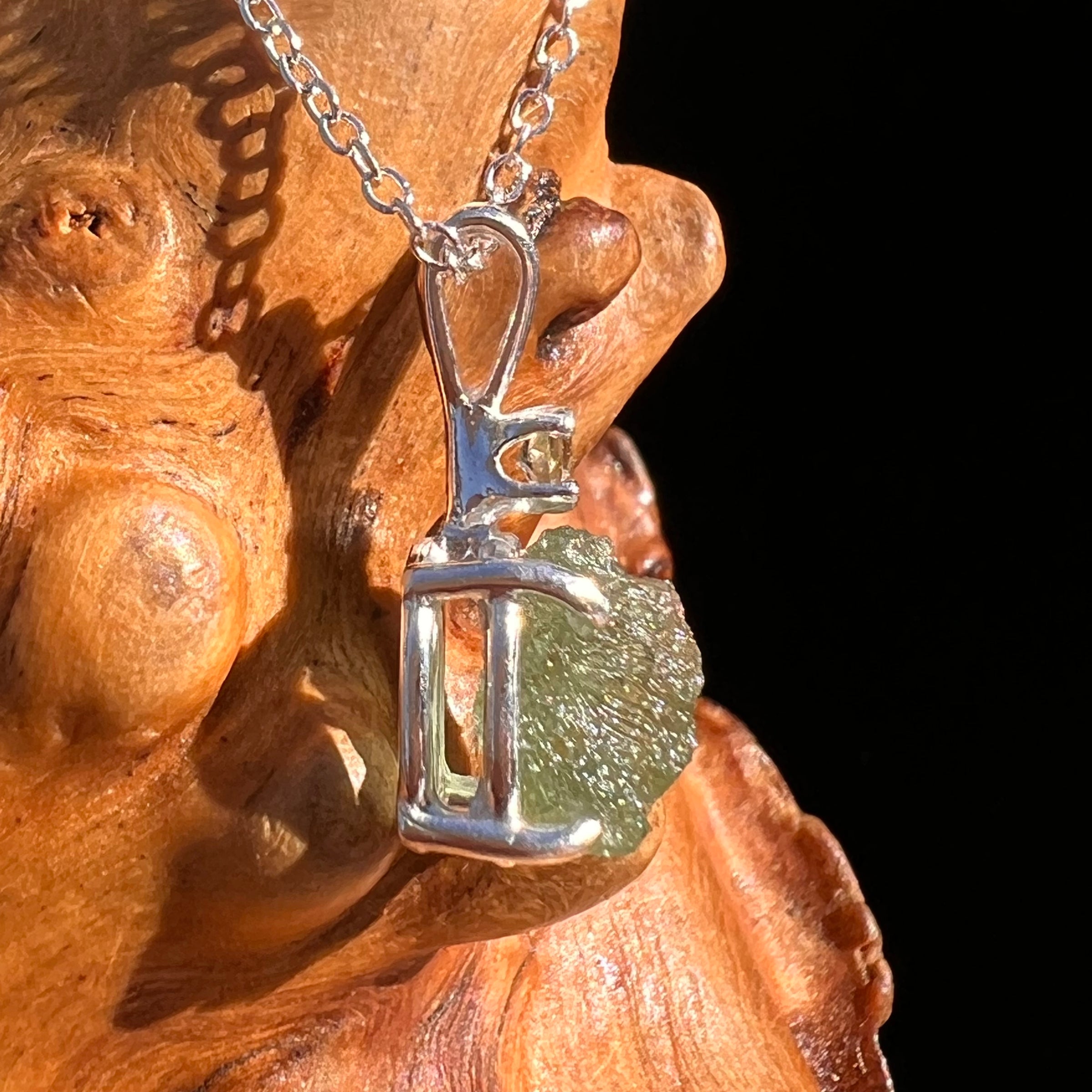 Raw & Faceted Moldavite Necklace Sterling Silver #7670-Moldavite Life