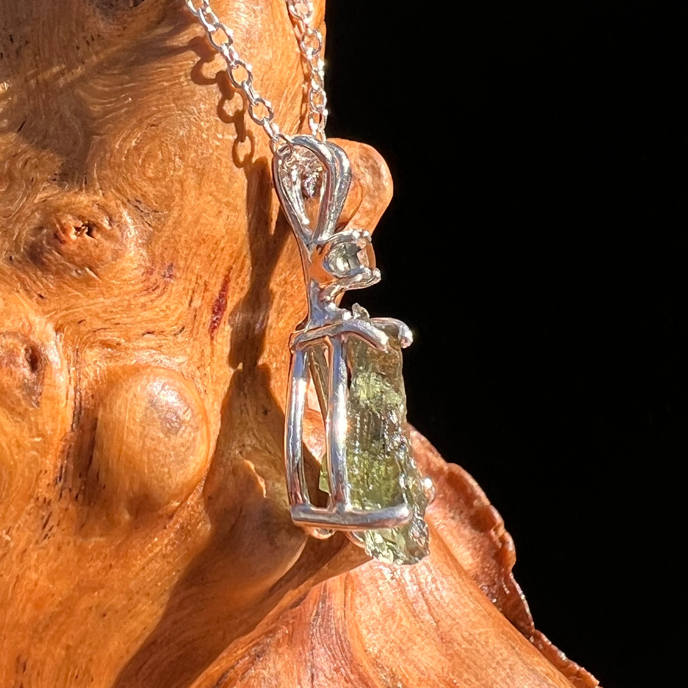 Raw & Faceted Moldavite Necklace Sterling Silver #7671-Moldavite Life