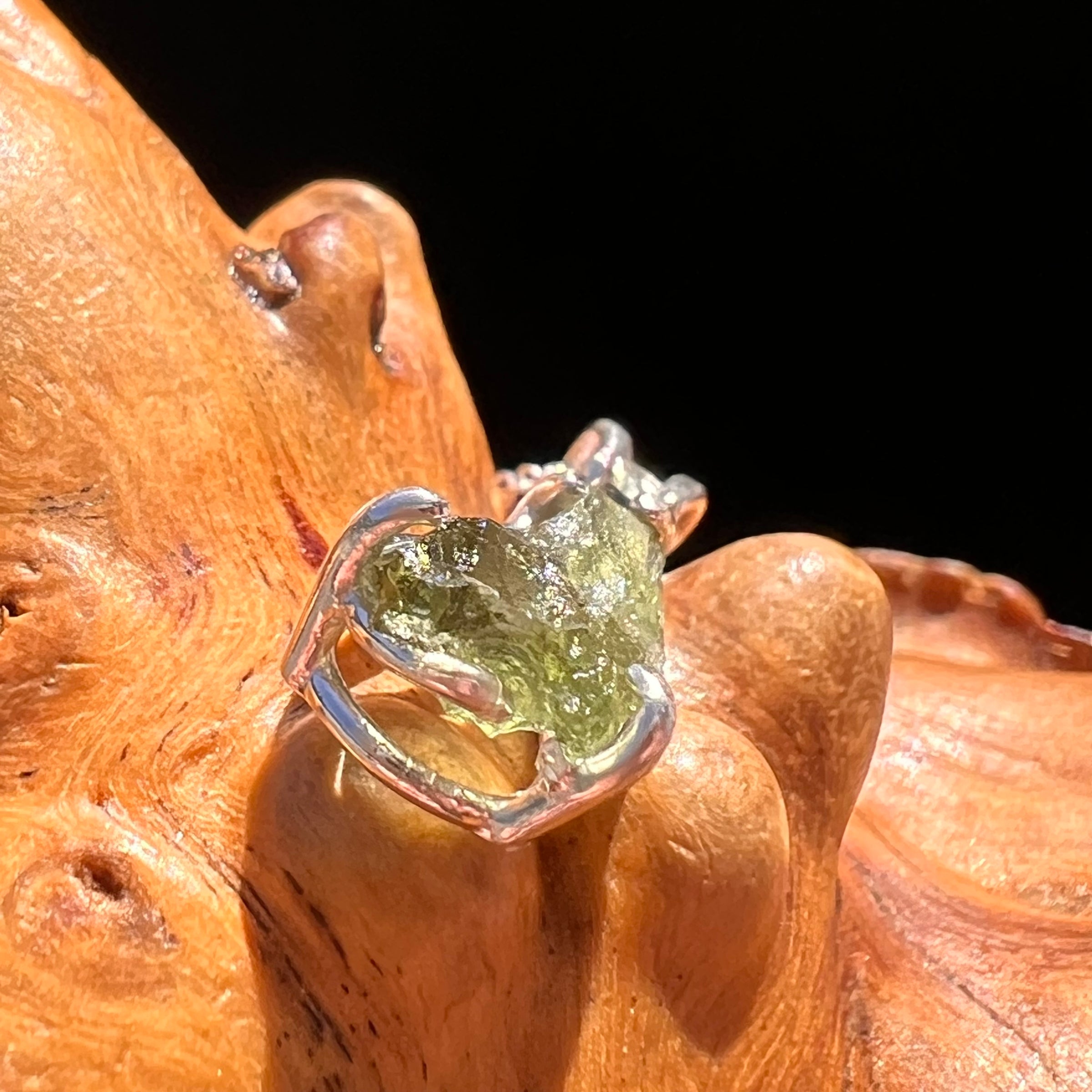 Raw & Faceted Moldavite Necklace Sterling Silver #7671-Moldavite Life