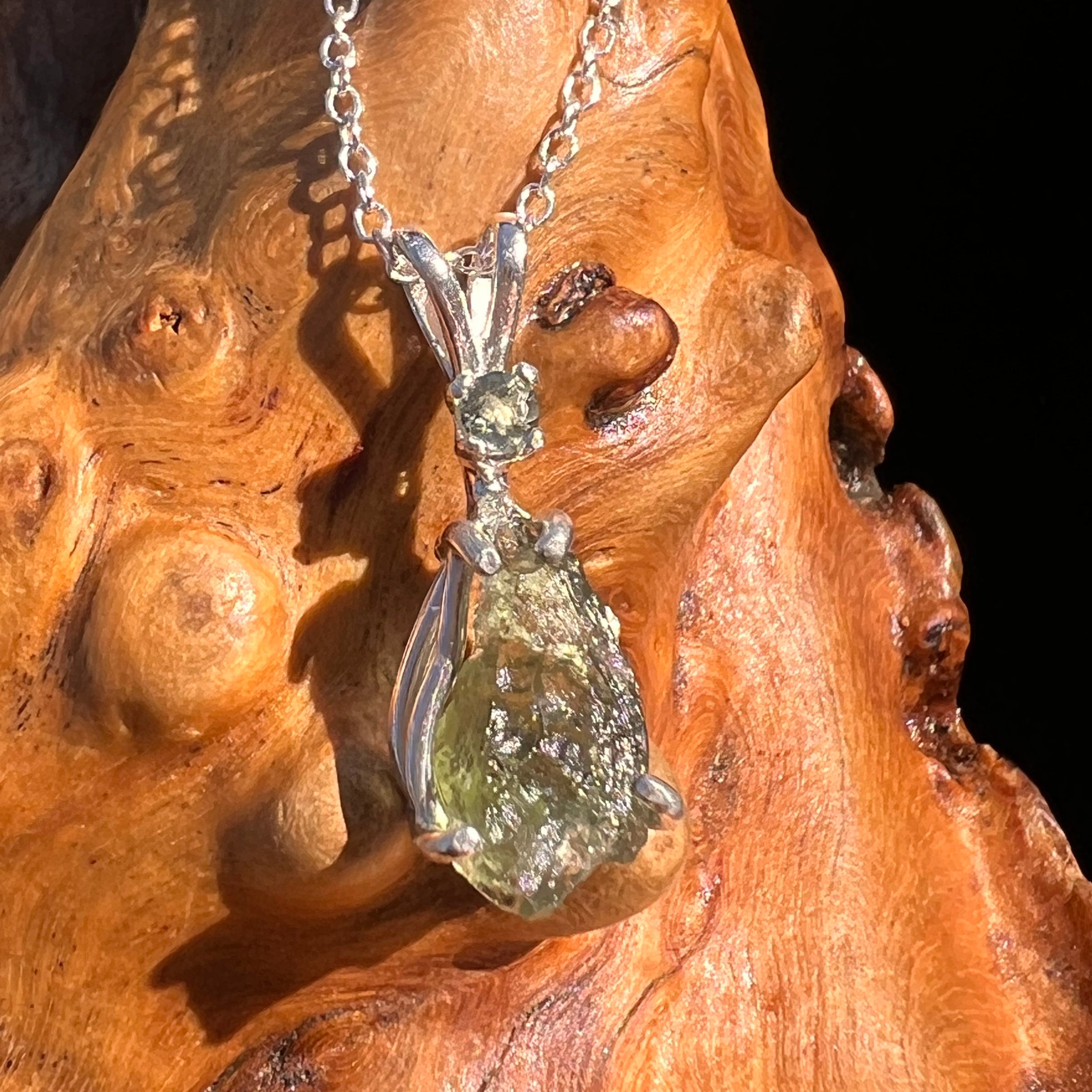 Raw & Faceted Moldavite Necklace Sterling Silver #7671-Moldavite Life