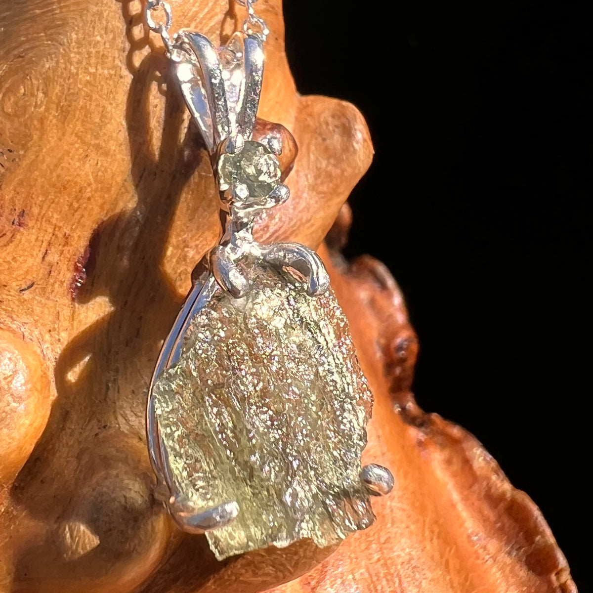 Raw & Faceted Moldavite Necklace Sterling Silver #7672-Moldavite Life