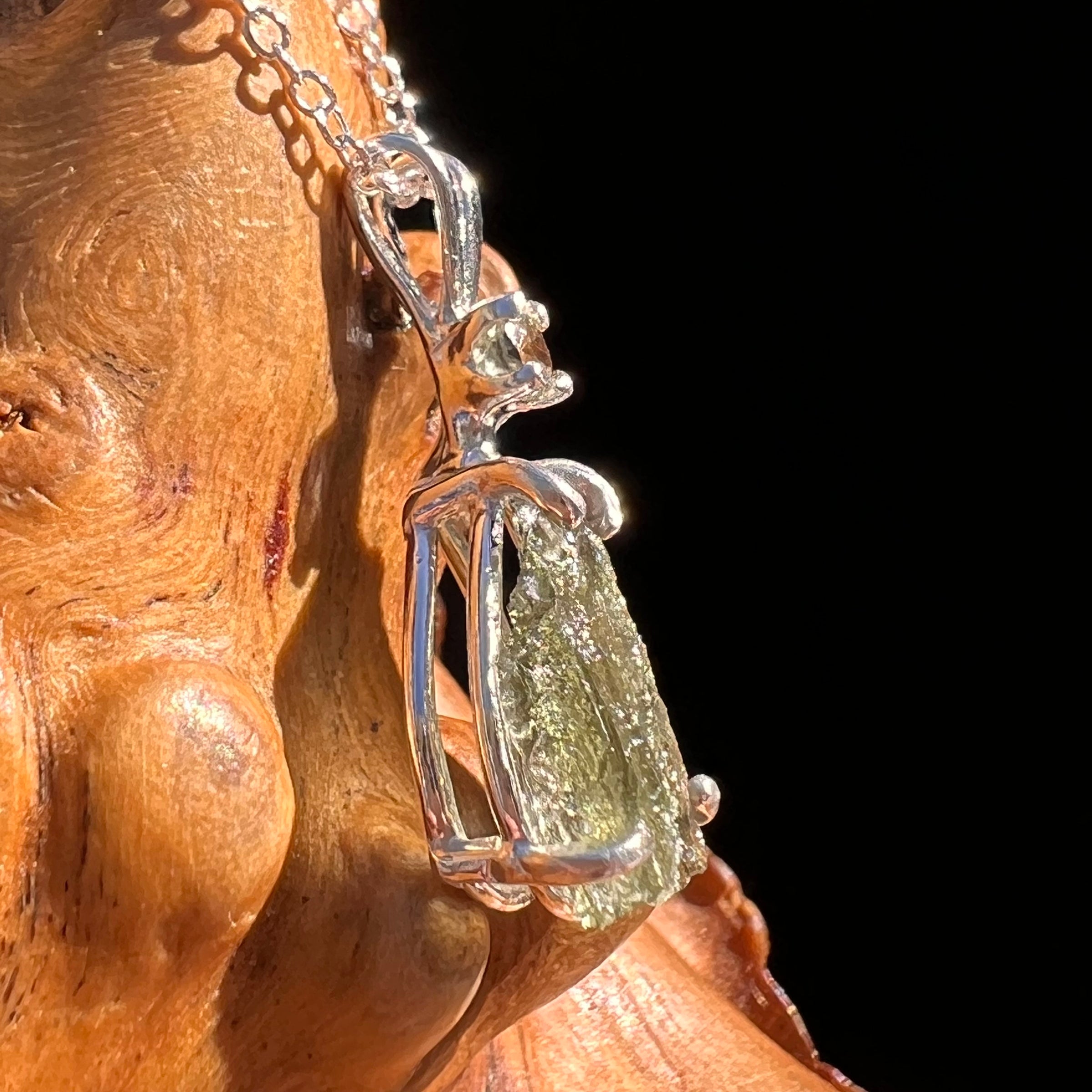 Raw & Faceted Moldavite Necklace Sterling Silver #7672-Moldavite Life