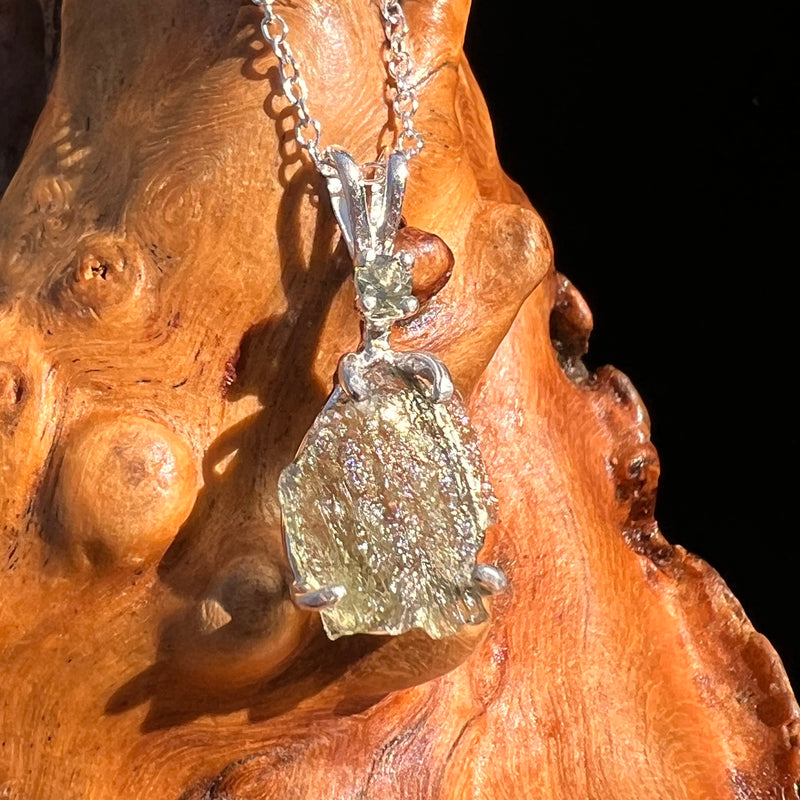 Raw & Faceted Moldavite Necklace Sterling Silver #7672-Moldavite Life