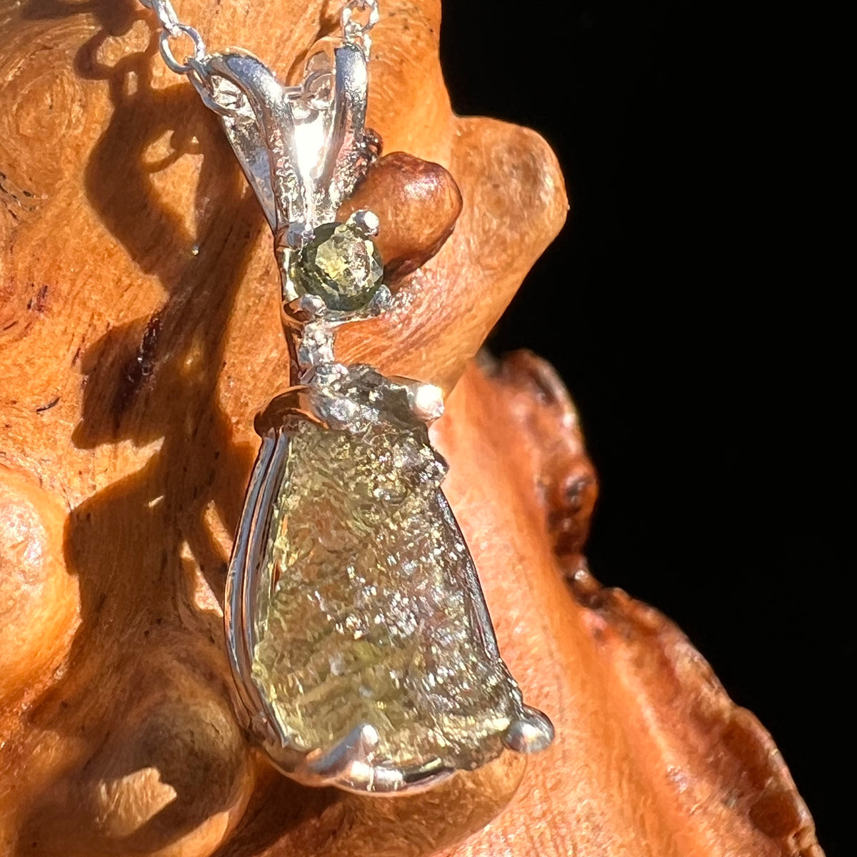 Raw & Faceted Moldavite Necklace Sterling Silver #7673-Moldavite Life