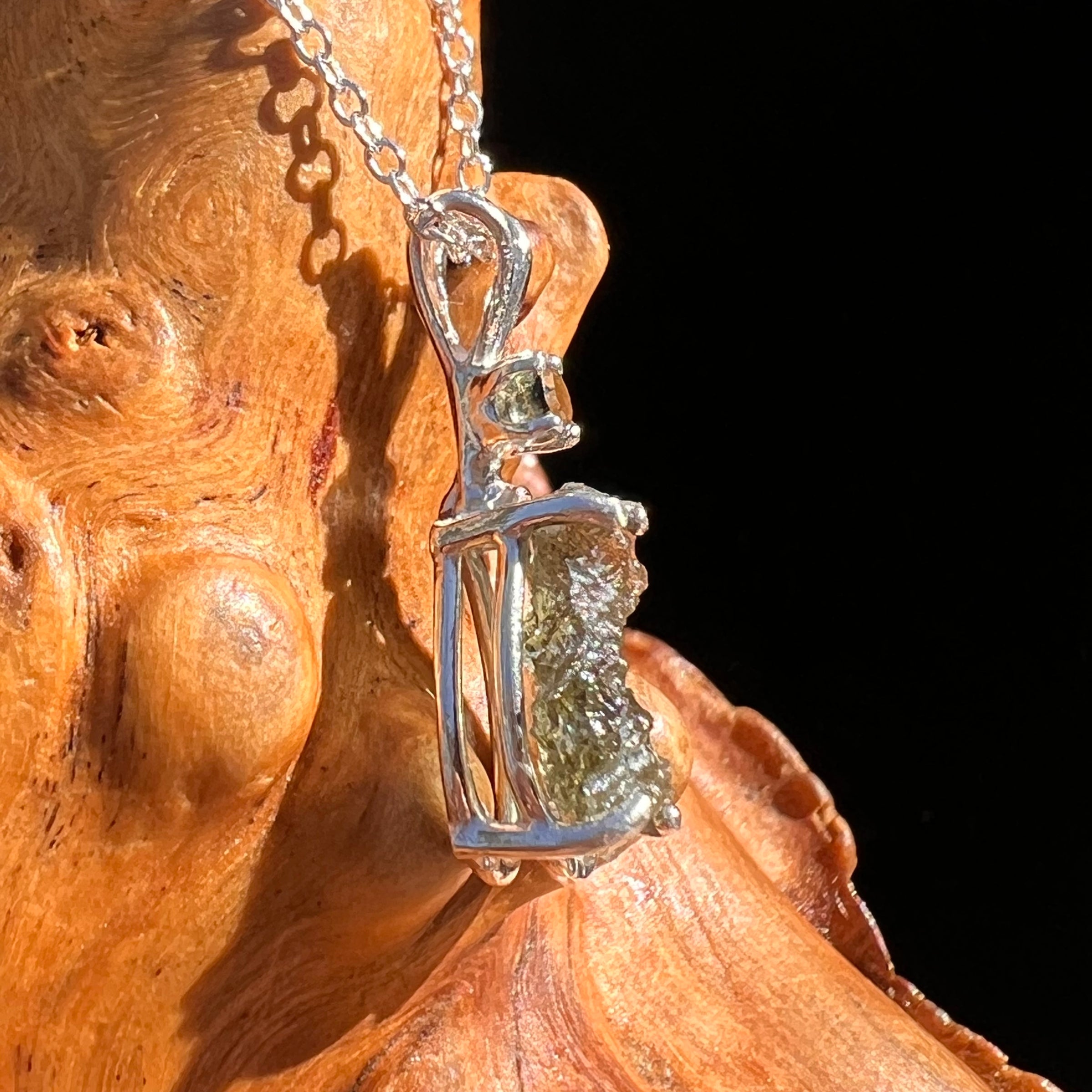 Raw & Faceted Moldavite Necklace Sterling Silver #7673-Moldavite Life