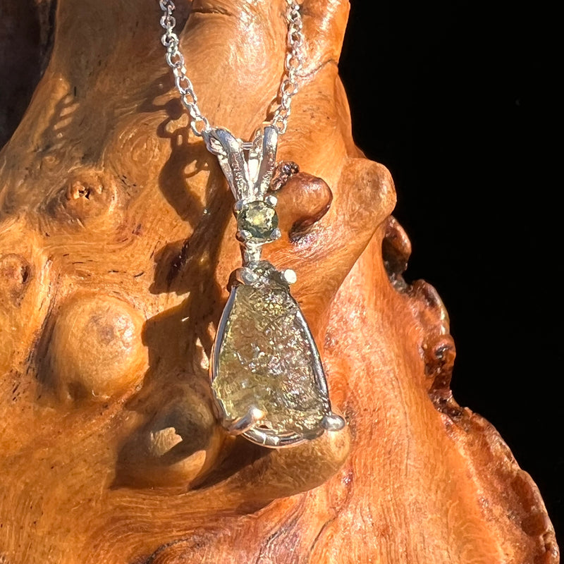 Raw & Faceted Moldavite Necklace Sterling Silver #7673-Moldavite Life