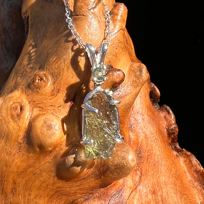 Raw & Faceted Moldavite Necklace Sterling Silver #7674-Moldavite Life