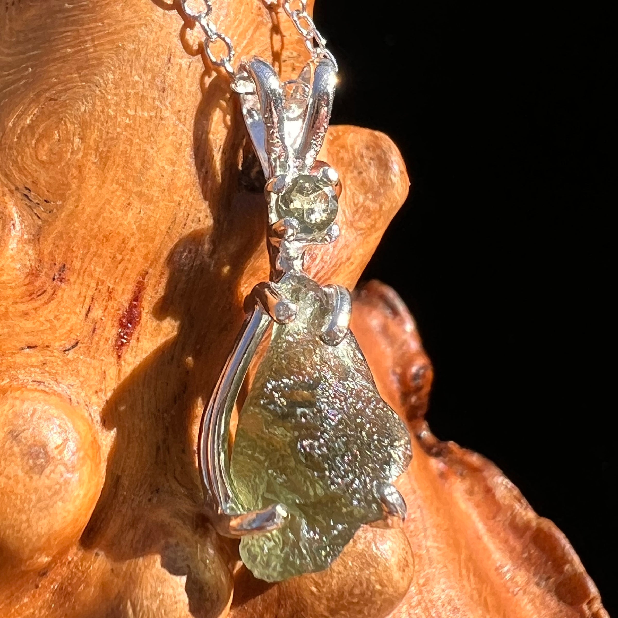 Raw & Faceted Moldavite Necklace Sterling Silver #7675-Moldavite Life