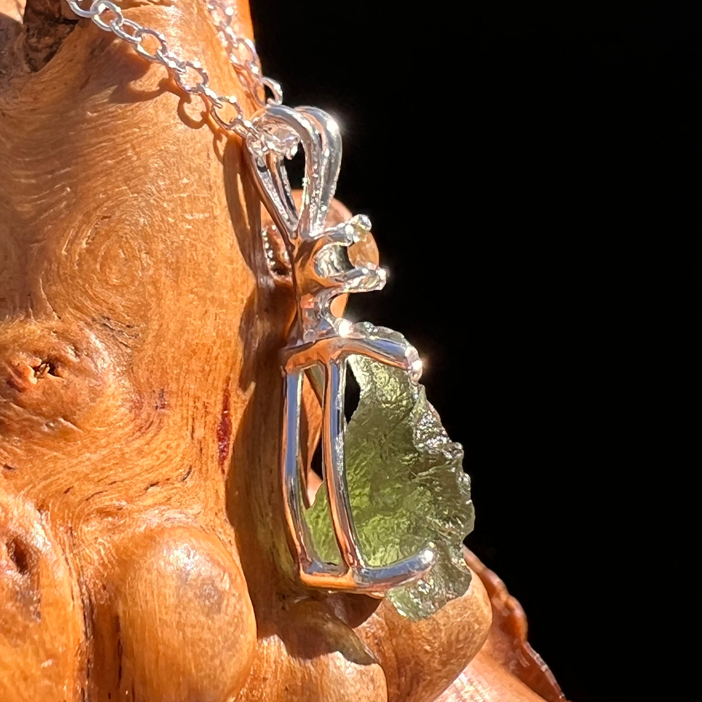 Raw & Faceted Moldavite Necklace Sterling Silver #7675-Moldavite Life
