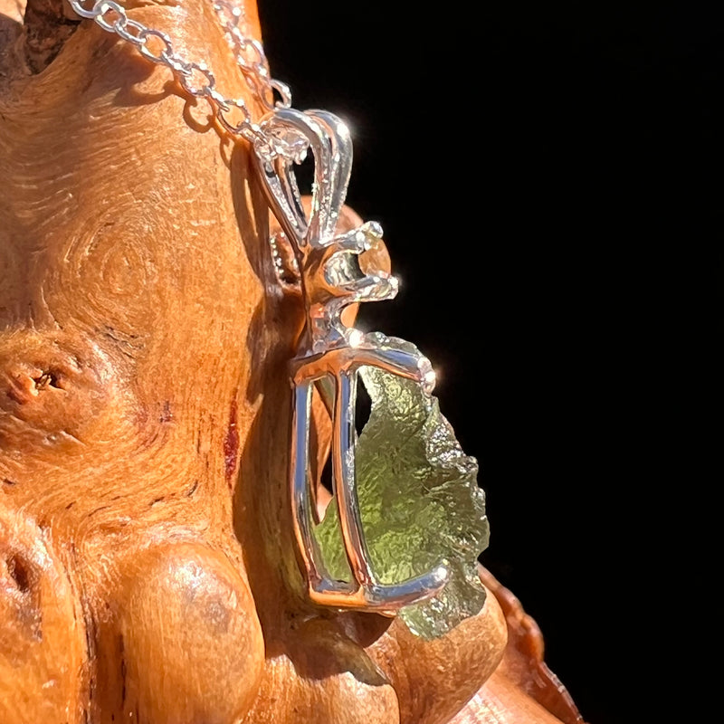 Raw & Faceted Moldavite Necklace Sterling Silver #7675-Moldavite Life
