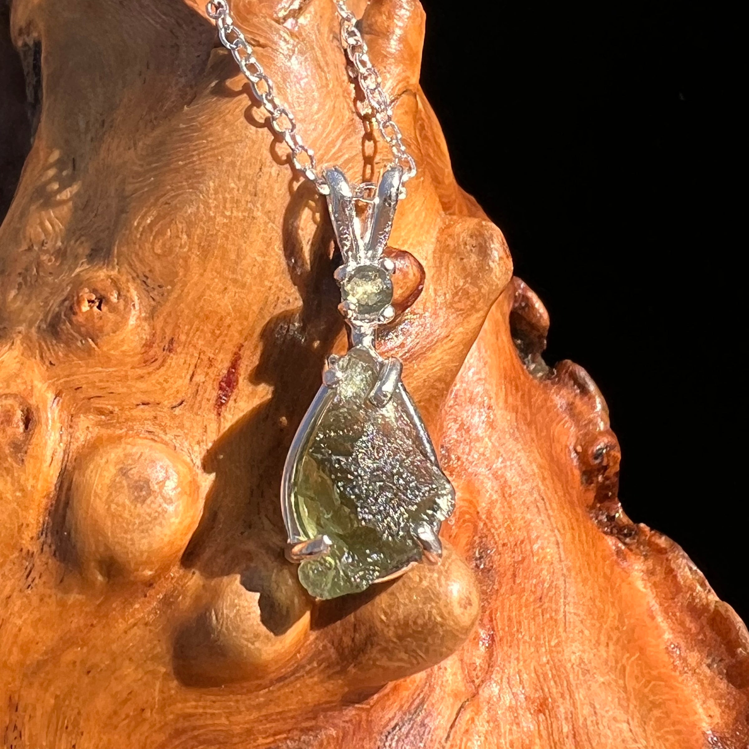 Raw & Faceted Moldavite Necklace Sterling Silver #7675-Moldavite Life