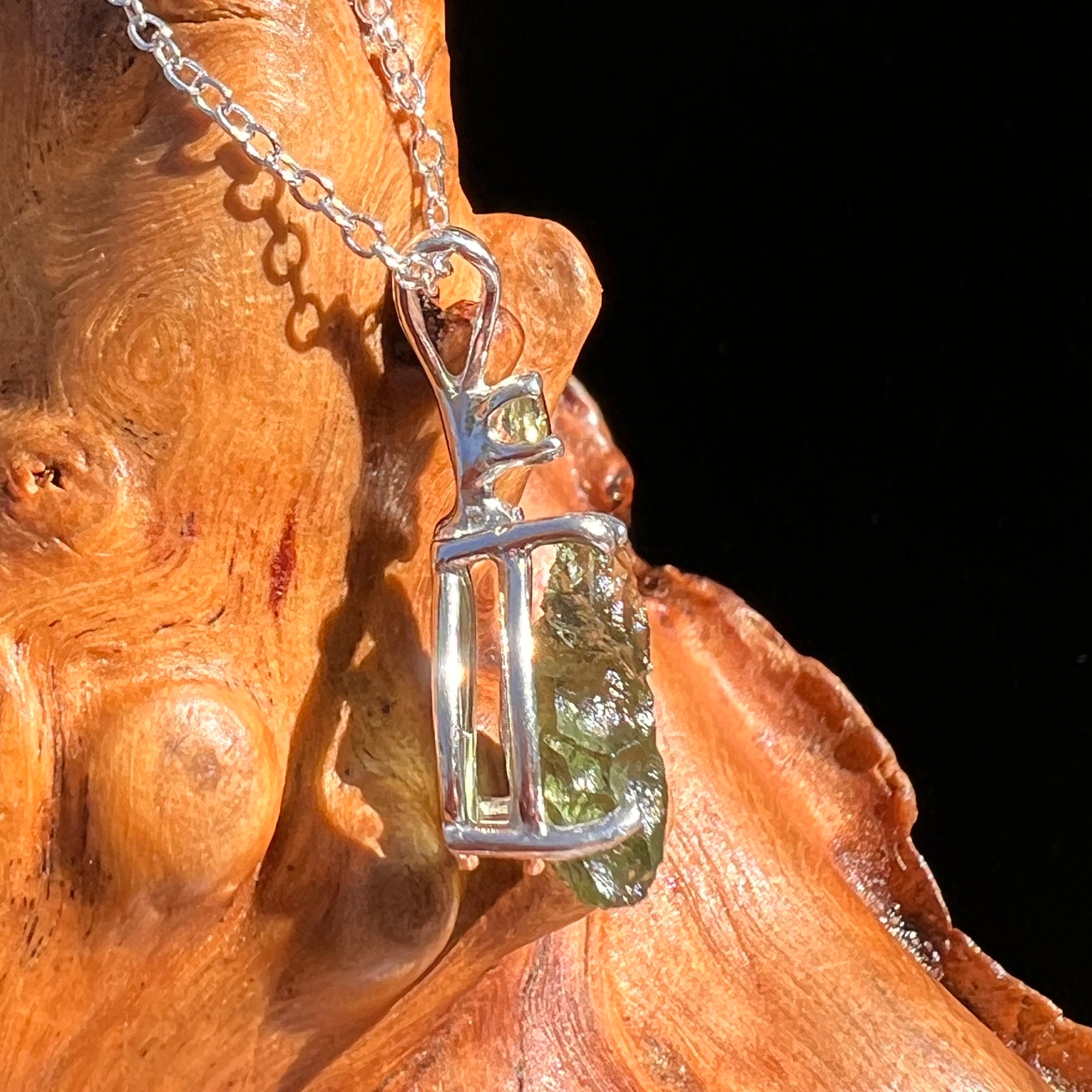 Raw & Faceted Moldavite Necklace Sterling Silver #7676-Moldavite Life