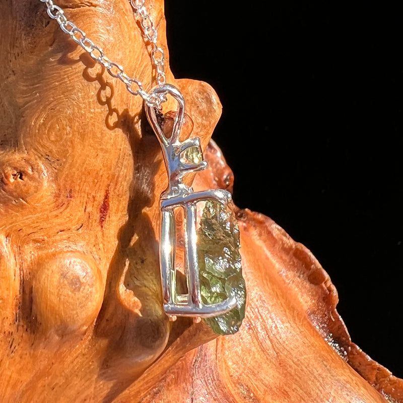 Raw & Faceted Moldavite Necklace Sterling Silver #7676-Moldavite Life