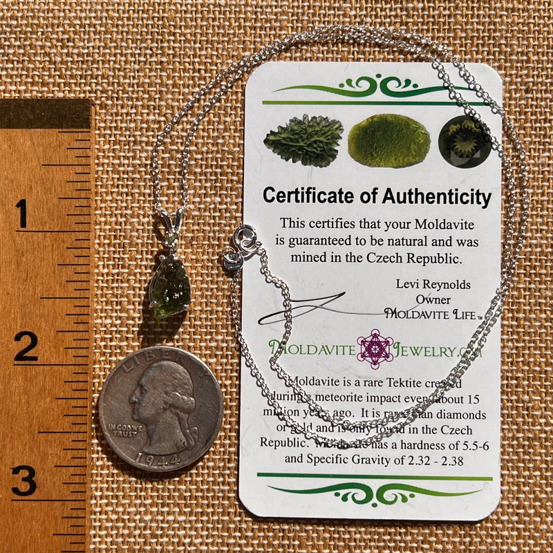 Raw & Faceted Moldavite Necklace Sterling Silver #7676-Moldavite Life