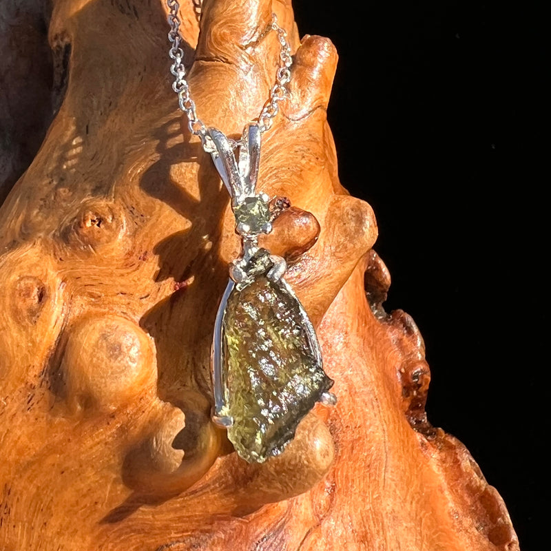 Raw & Faceted Moldavite Necklace Sterling Silver #7677-Moldavite Life
