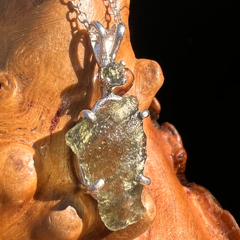 Raw & Faceted Moldavite Necklace Sterling Silver #7678-Moldavite Life