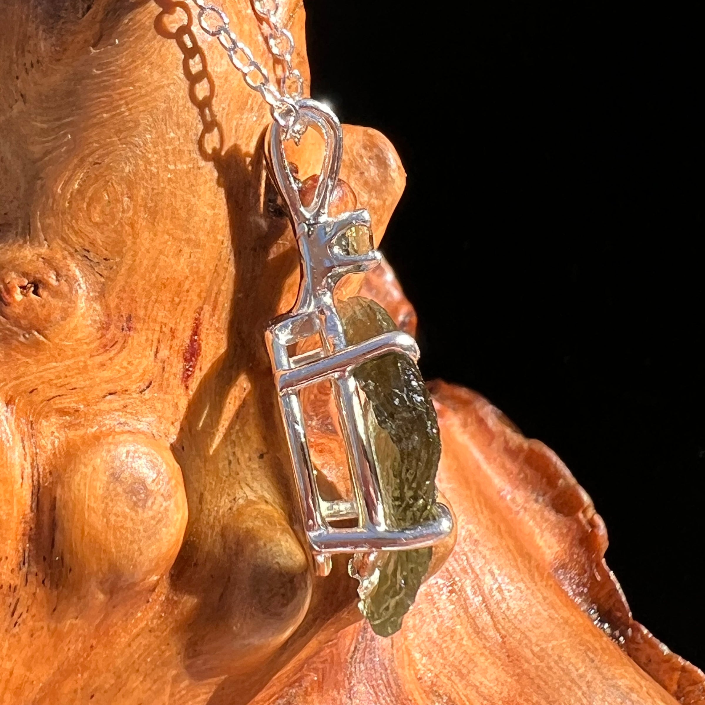 Raw & Faceted Moldavite Necklace Sterling Silver #7678-Moldavite Life