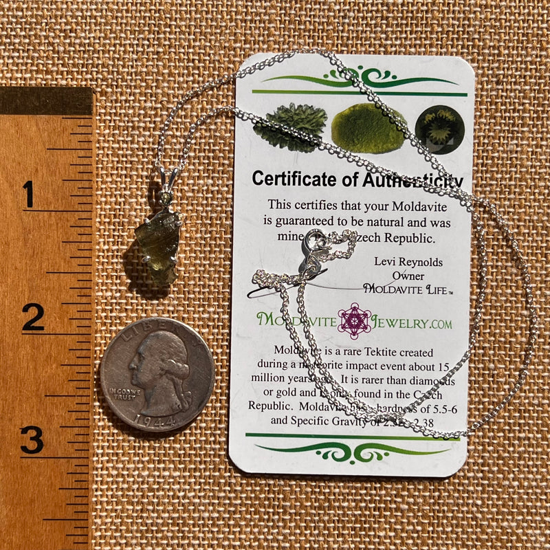 Raw & Faceted Moldavite Necklace Sterling Silver #7678-Moldavite Life