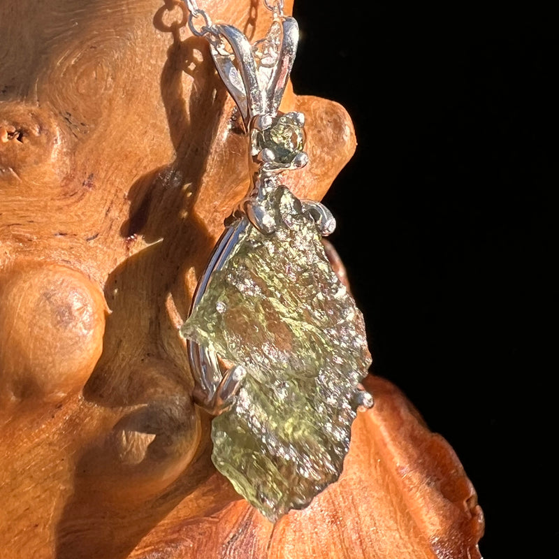 Raw & Faceted Moldavite Necklace Sterling Silver #7679-Moldavite Life