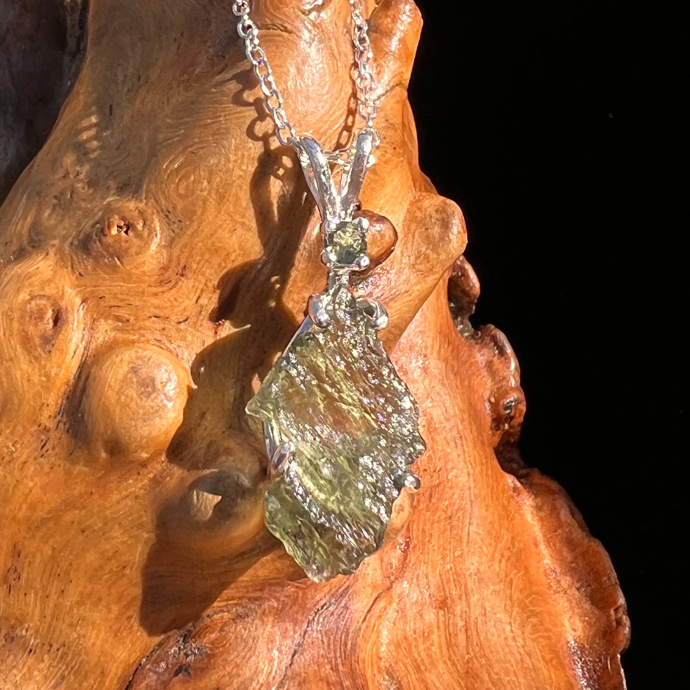 Raw & Faceted Moldavite Necklace Sterling Silver #7679-Moldavite Life