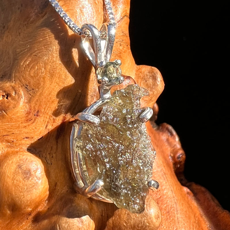 Raw & Faceted Moldavite Necklace Sterling Silver #7680-Moldavite Life