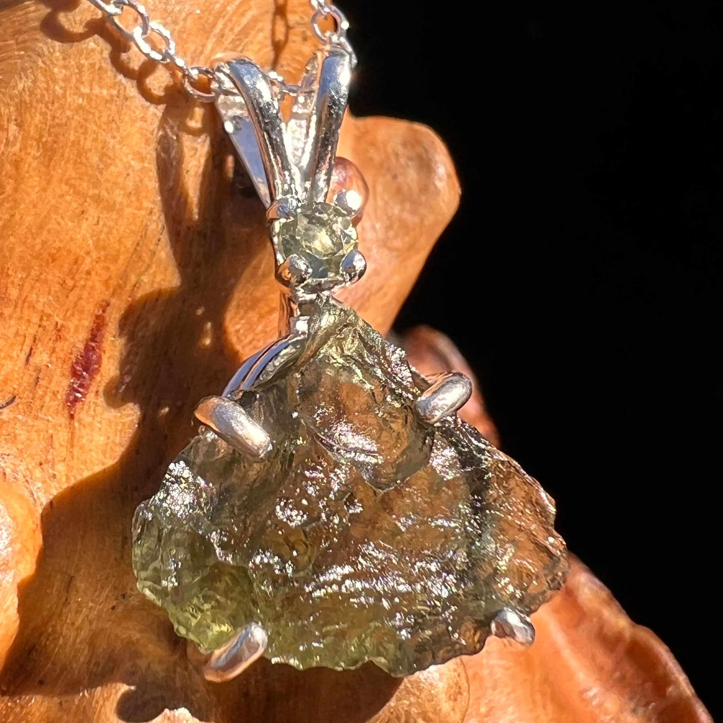 Raw & Faceted Moldavite Necklace Sterling Silver #7681-Moldavite Life
