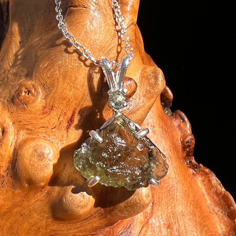 Raw & Faceted Moldavite Necklace Sterling Silver #7681-Moldavite Life