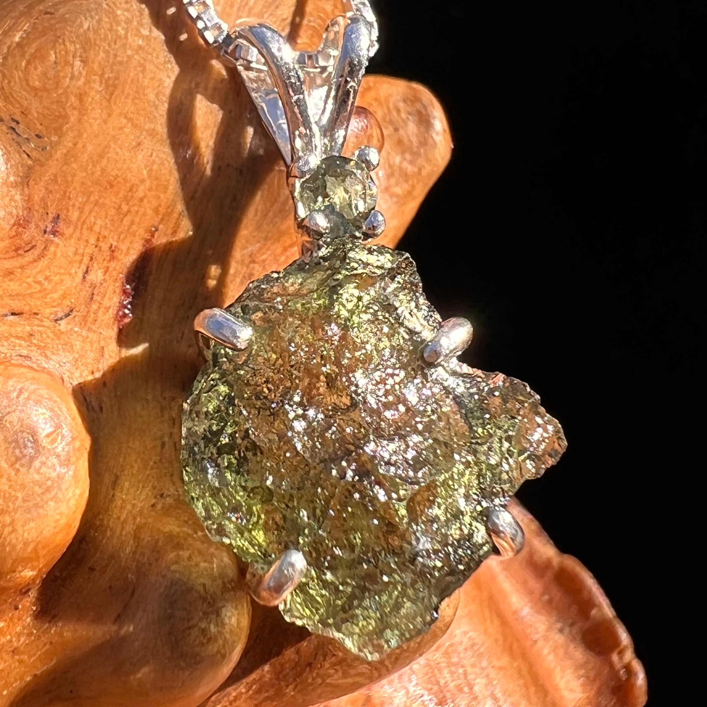 Raw & Faceted Moldavite Necklace Sterling Silver #7682-Moldavite Life