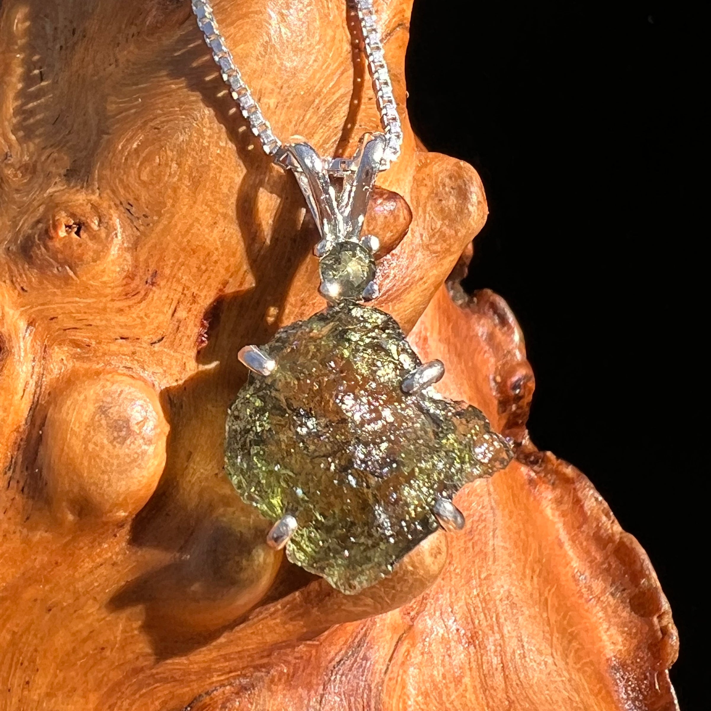 Raw & Faceted Moldavite Necklace Sterling Silver #7682-Moldavite Life