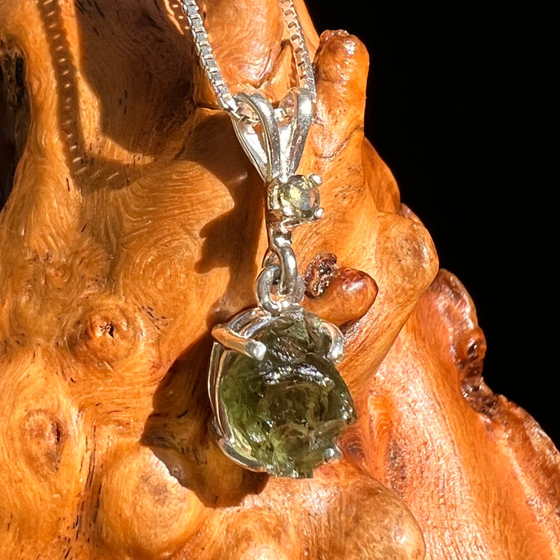 Raw & Faceted Moldavite Necklace Sterling Silver #8778-Moldavite Life
