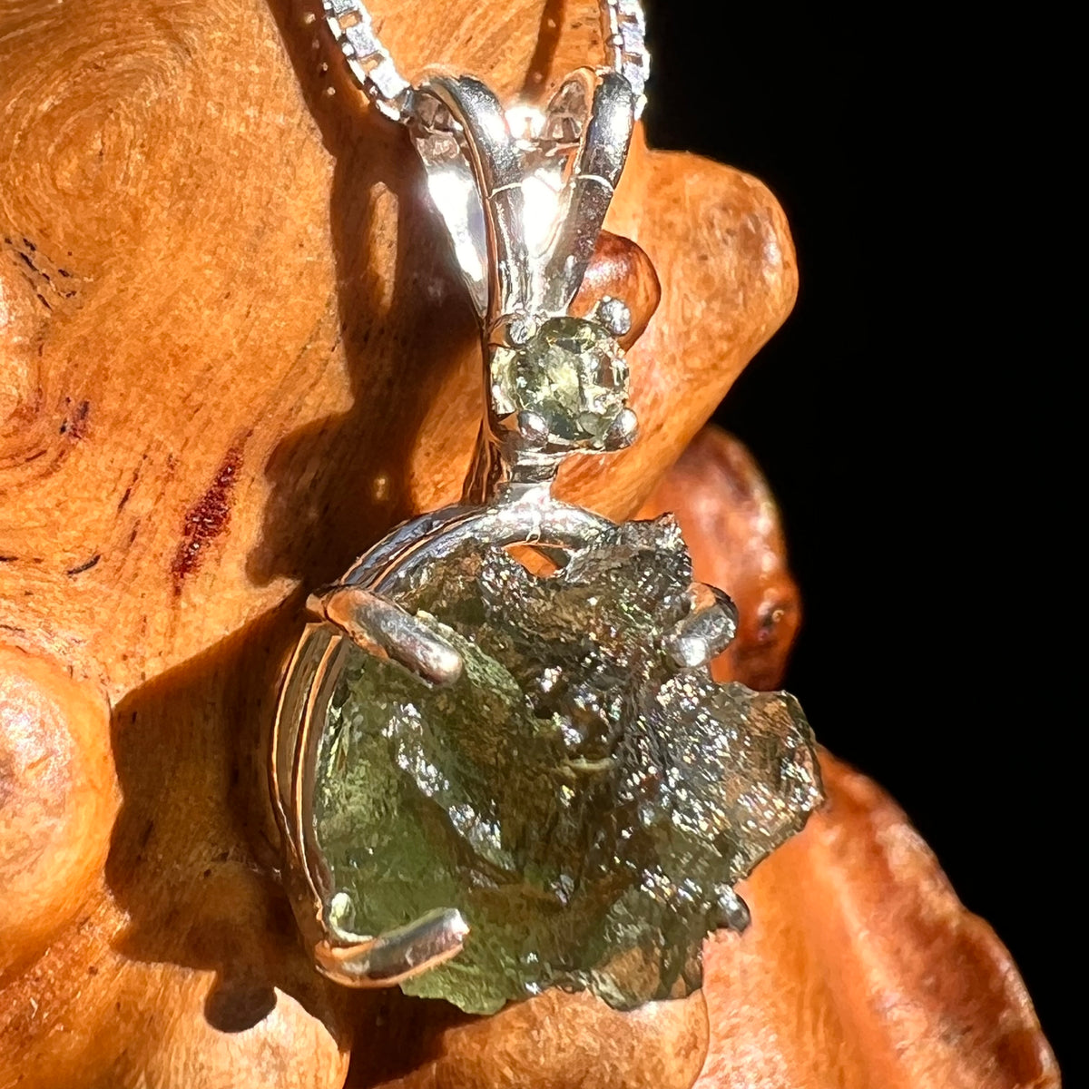 Raw & Faceted Moldavite Necklace Sterling Silver #8779-Moldavite Life