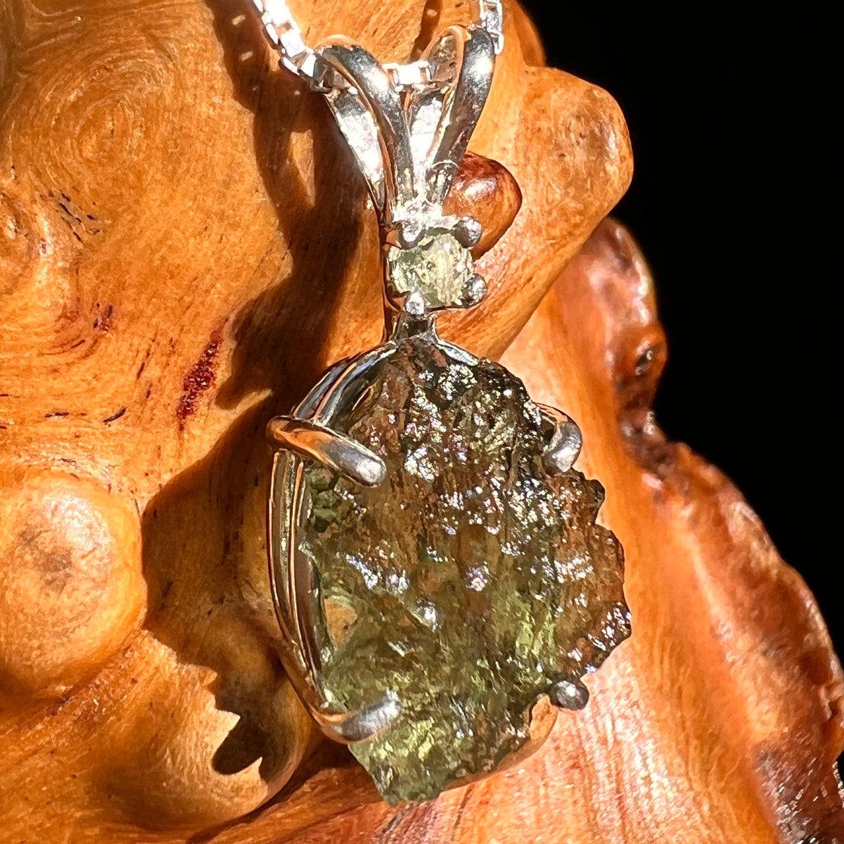 Raw & Faceted Moldavite Necklace Sterling Silver #8780-Moldavite Life