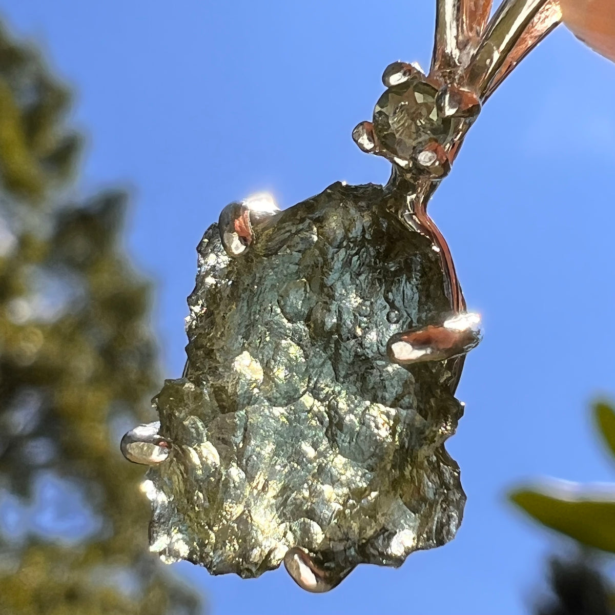 Raw & Faceted Moldavite Necklace Sterling Silver #8780-Moldavite Life