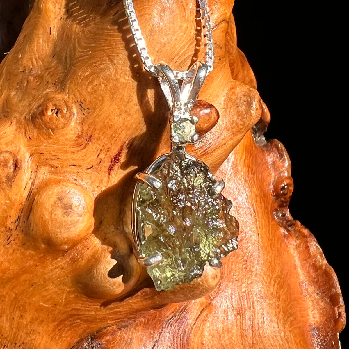 Raw & Faceted Moldavite Necklace Sterling Silver #8780-Moldavite Life