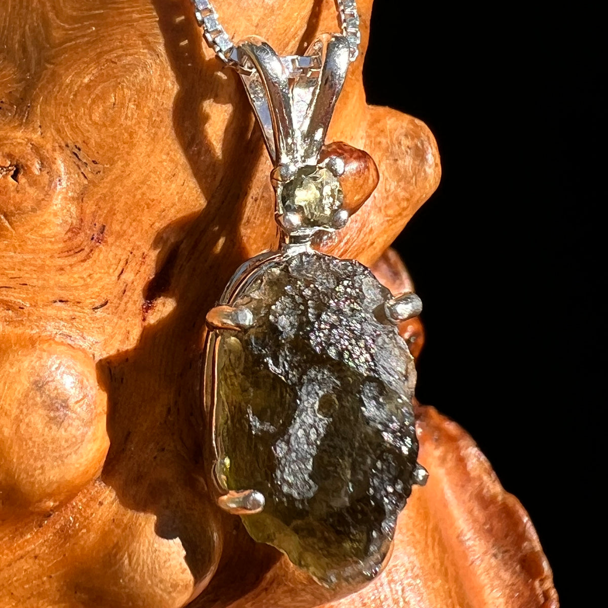 Raw & Faceted Moldavite Necklace Sterling Silver #8781-Moldavite Life