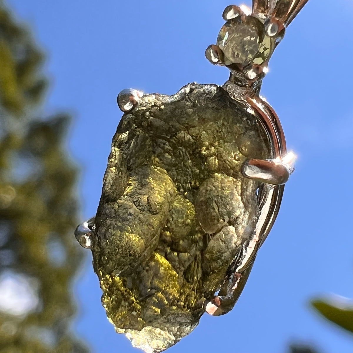 Raw & Faceted Moldavite Necklace Sterling Silver #8781-Moldavite Life