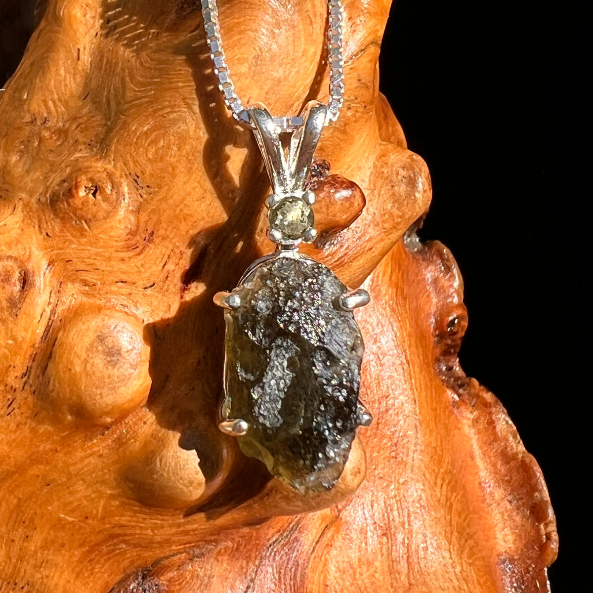Raw & Faceted Moldavite Necklace Sterling Silver #8781-Moldavite Life