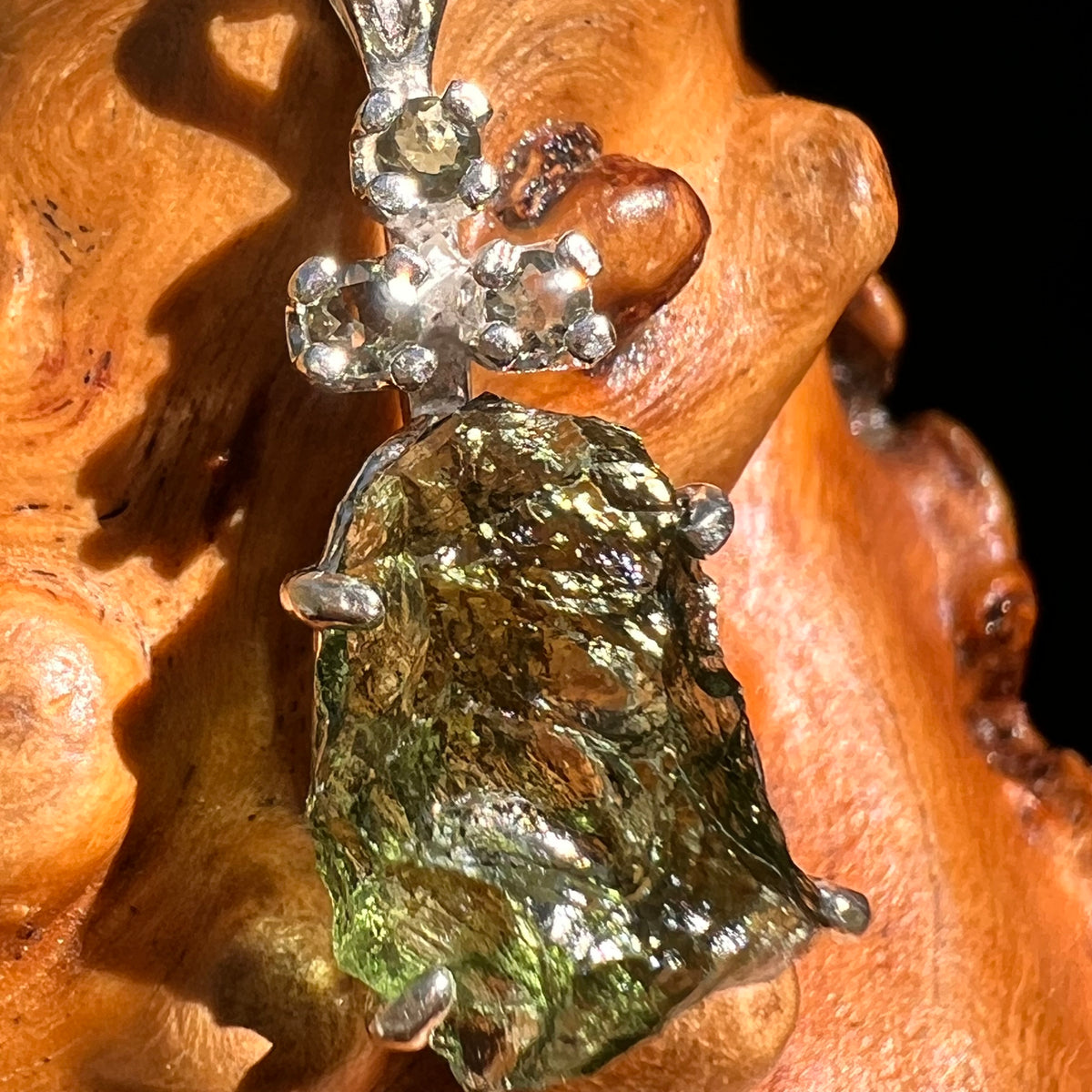 Raw & Faceted Moldavite Necklace Sterling Silver #8782-Moldavite Life