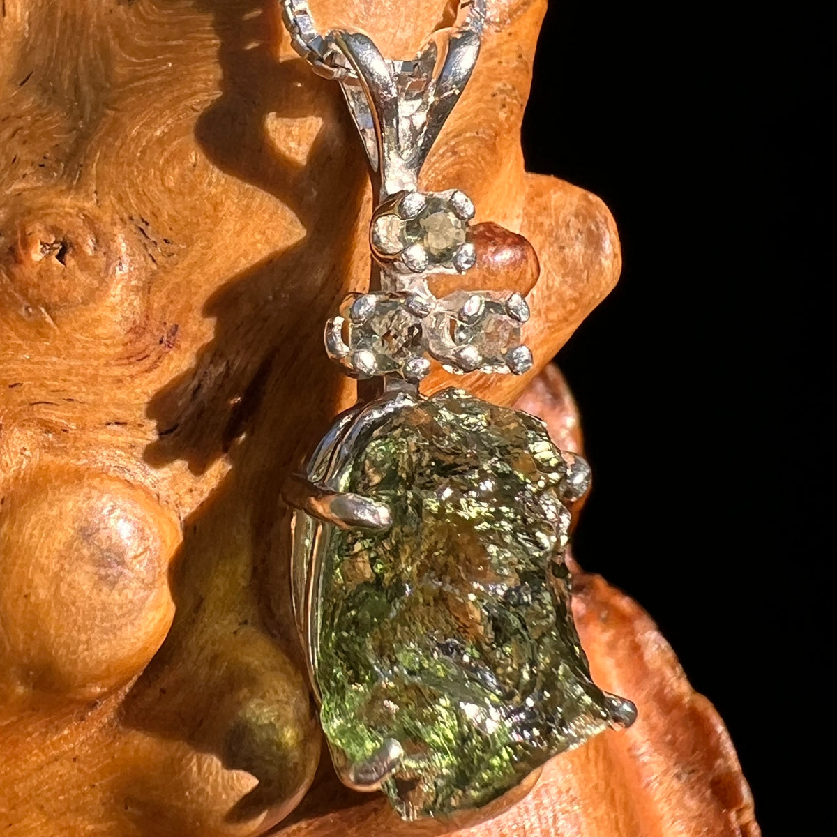 Raw & Faceted Moldavite Necklace Sterling Silver #8782-Moldavite Life