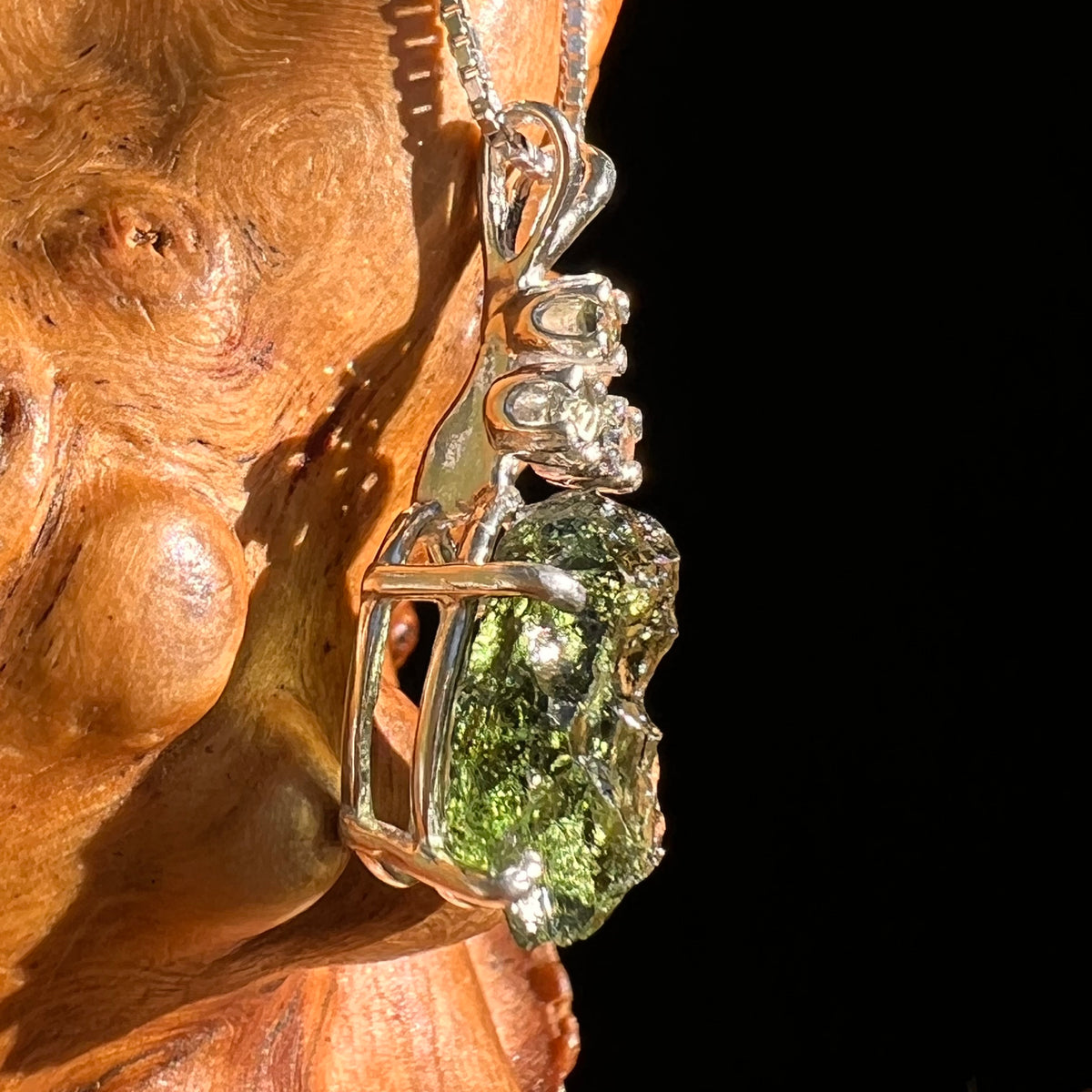 Raw & Faceted Moldavite Necklace Sterling Silver #8782-Moldavite Life