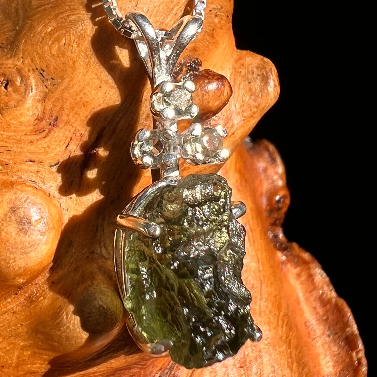 Raw & Faceted Moldavite Necklace Sterling Silver #8783-Moldavite Life