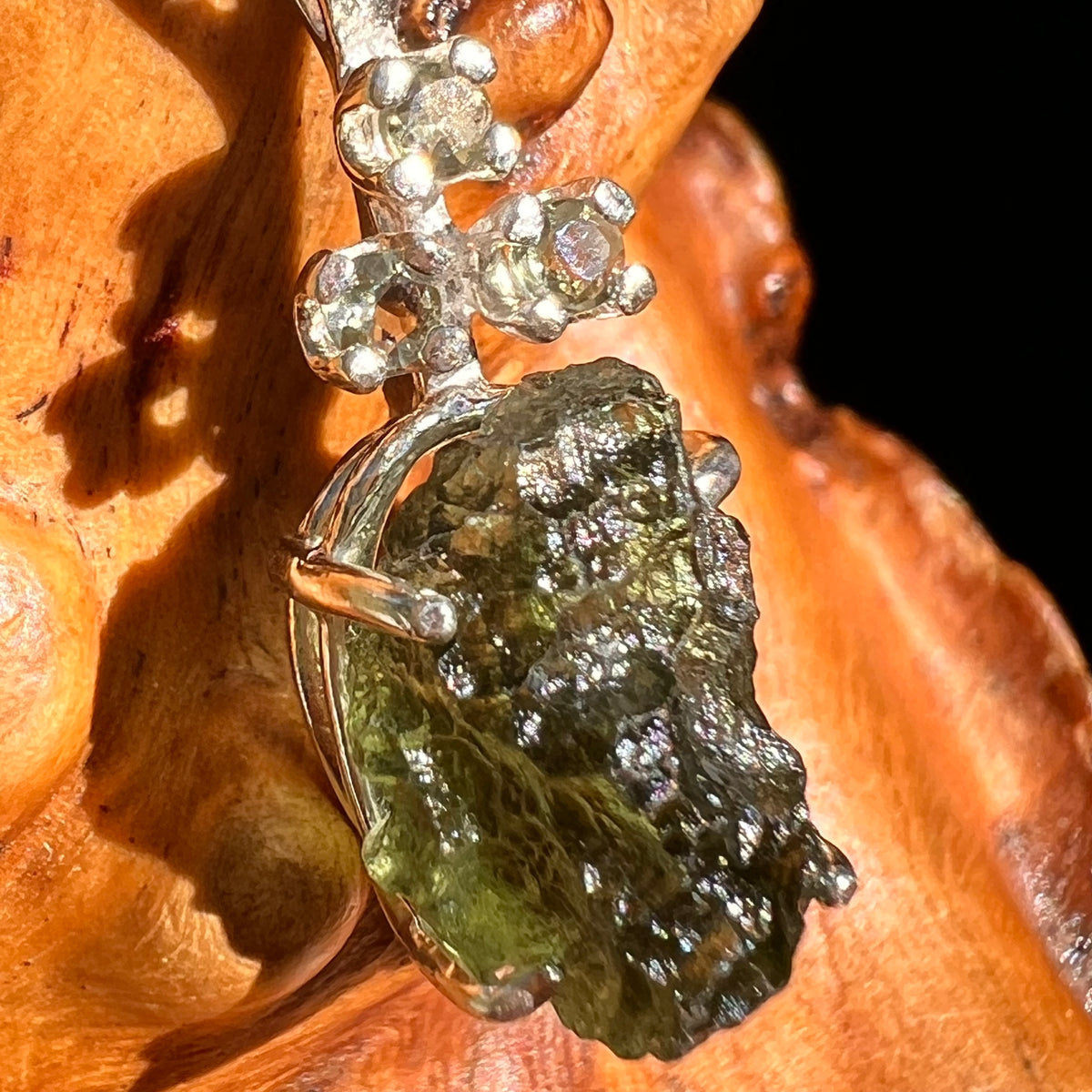 Raw & Faceted Moldavite Necklace Sterling Silver #8783-Moldavite Life