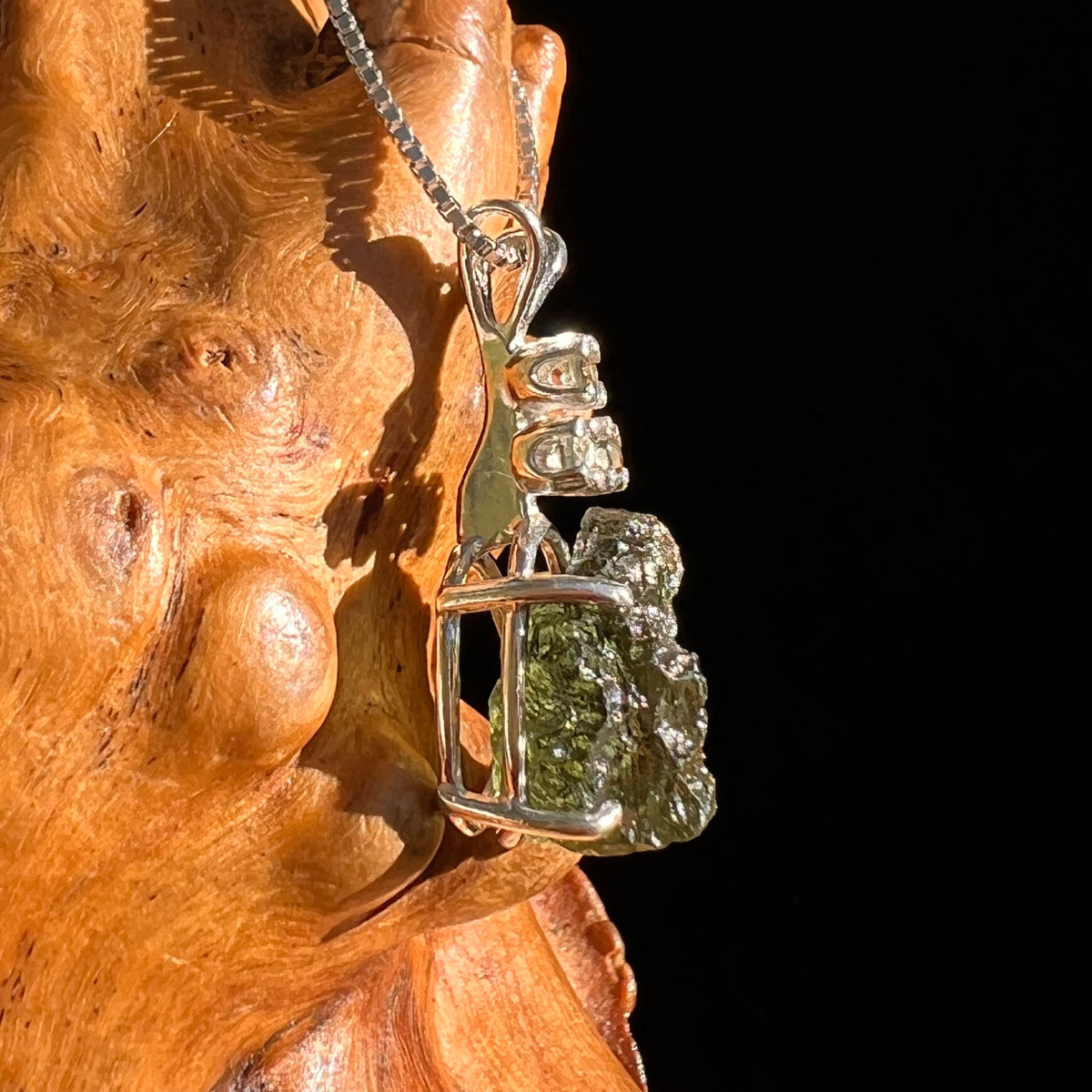 Raw & Faceted Moldavite Necklace Sterling Silver #8783-Moldavite Life