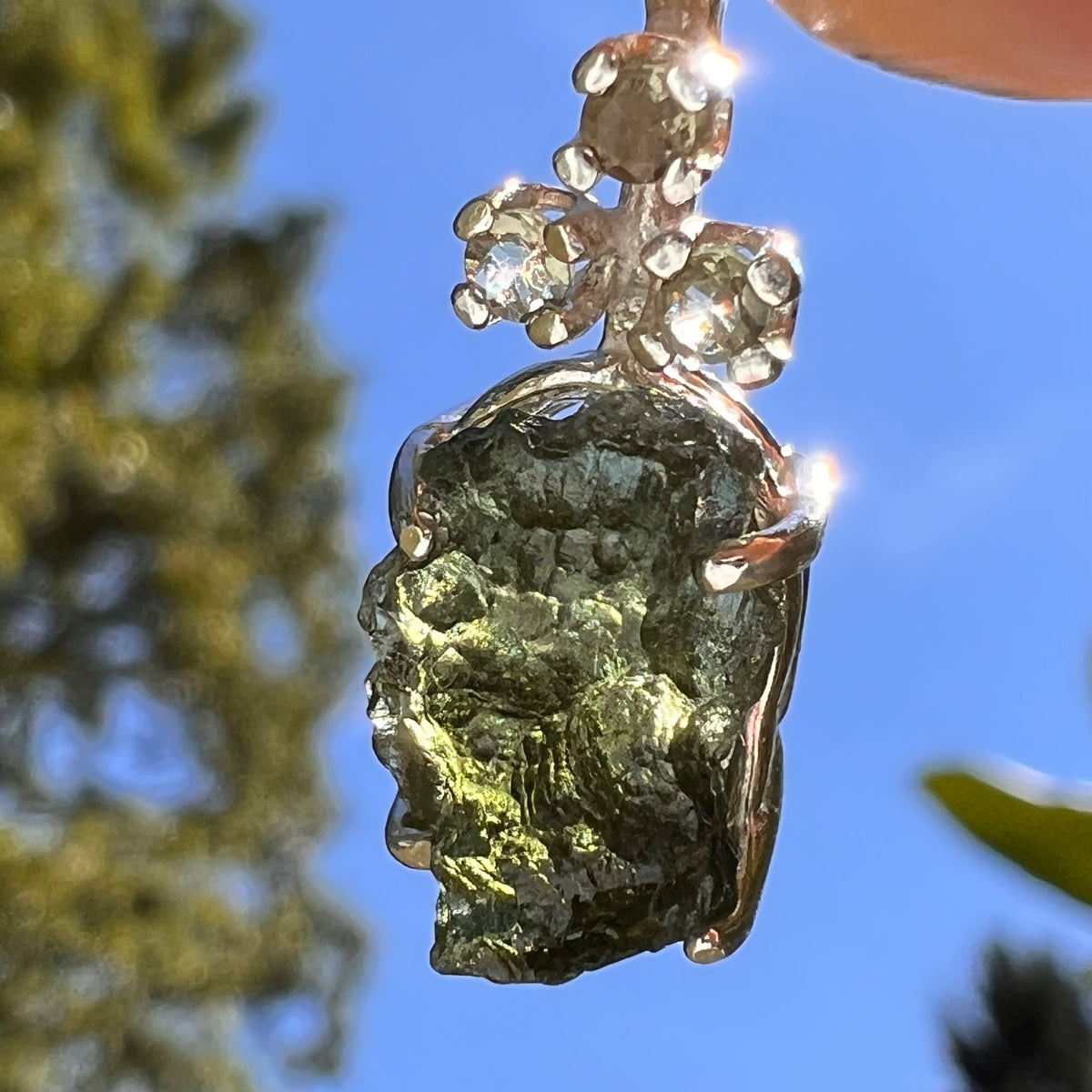Raw & Faceted Moldavite Necklace Sterling Silver #8783-Moldavite Life