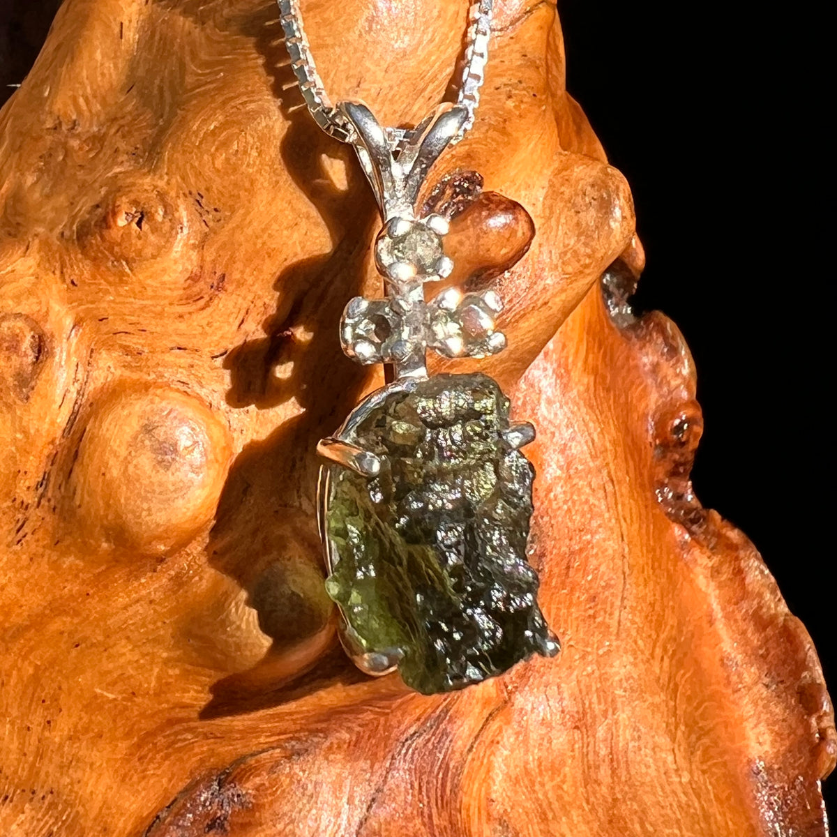 Raw & Faceted Moldavite Necklace Sterling Silver #8783-Moldavite Life