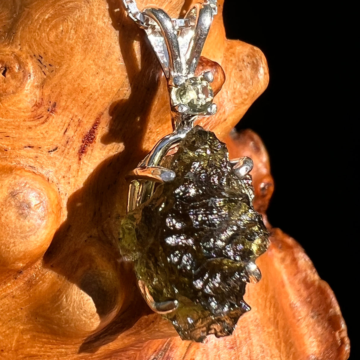 Raw & Faceted Moldavite Necklace Sterling Silver #8784-Moldavite Life