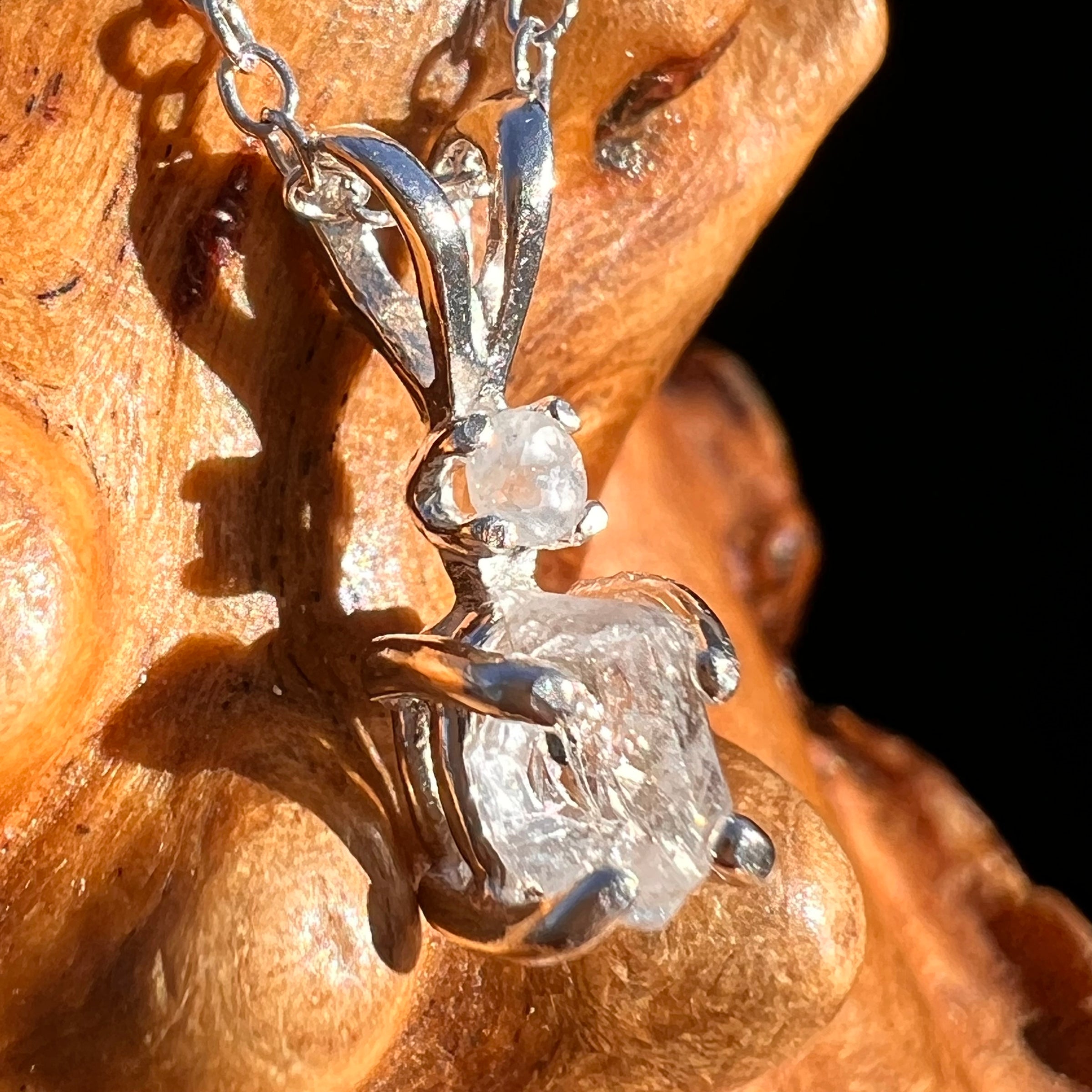 Raw & Faceted Phenakite Necklace Sterling Silver #8043-Moldavite Life