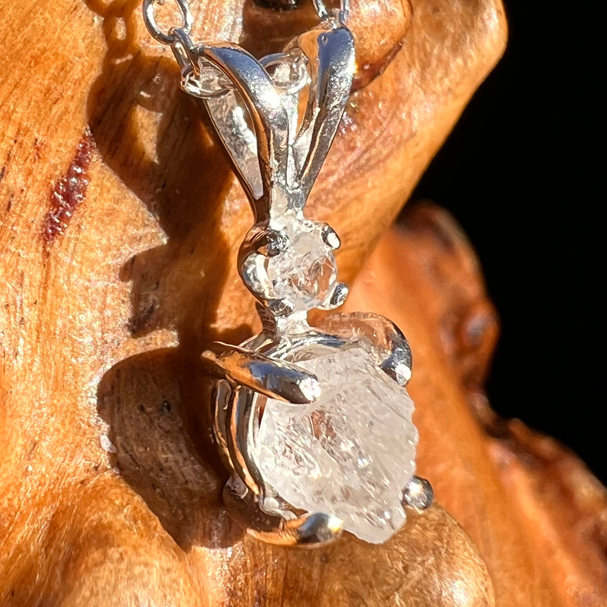 Raw & Faceted Phenakite Necklace Sterling Silver #8054-Moldavite Life